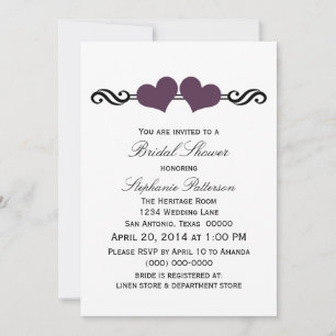 Invitación a la ducha de novia Purple Elegant Hear