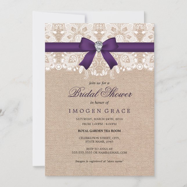 Invitación a la ducha de novia Purple Lace & Burla (Anverso)