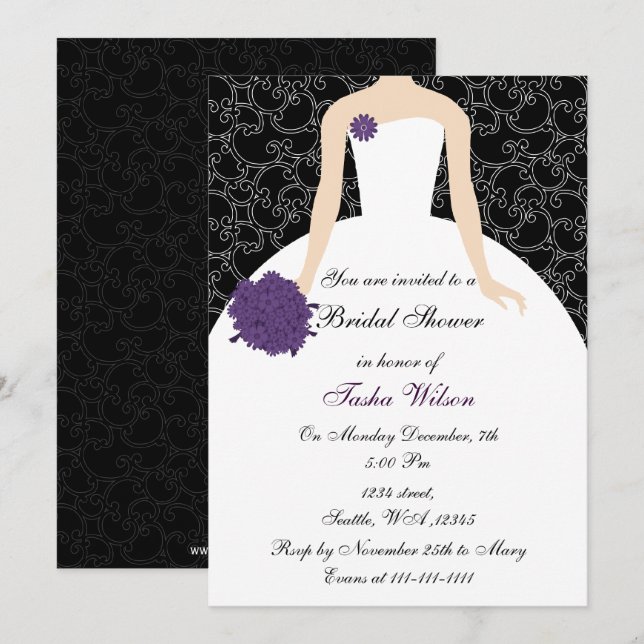 Invitación a la ducha de novia púrpura (Anverso / Reverso)
