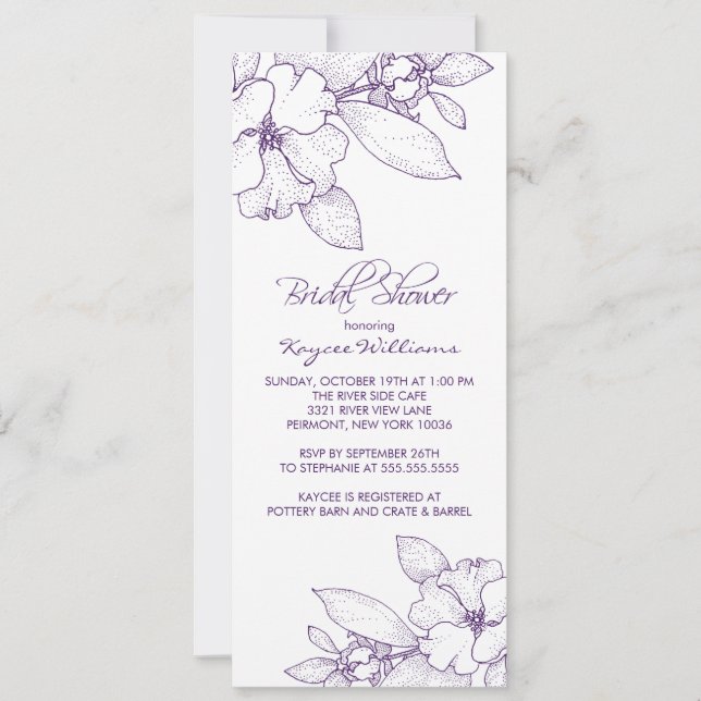Invitación a la ducha de novia púrpura Apple Bloss (Anverso)