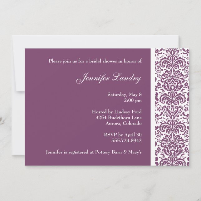 Invitación a la ducha de novia púrpura Eggplant Da (Anverso)