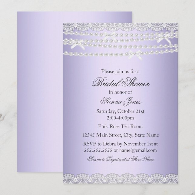 Invitación a la ducha de novia púrpura Lace & Pear (Anverso / Reverso)