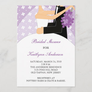 Invitación a la ducha de novia púrpura y blanca