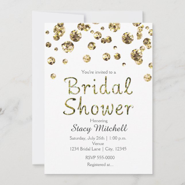 Invitación a la ducha de novia Purpurina blanco y  (Anverso)