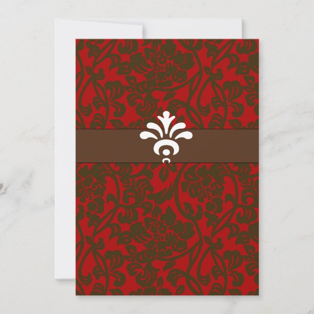 Invitación a la ducha de novia Red & Brown Brocade (Anverso)
