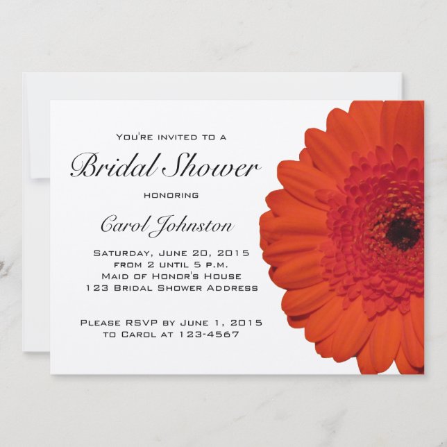 Invitación a la ducha de novia Red Gerber Daisy (Anverso)