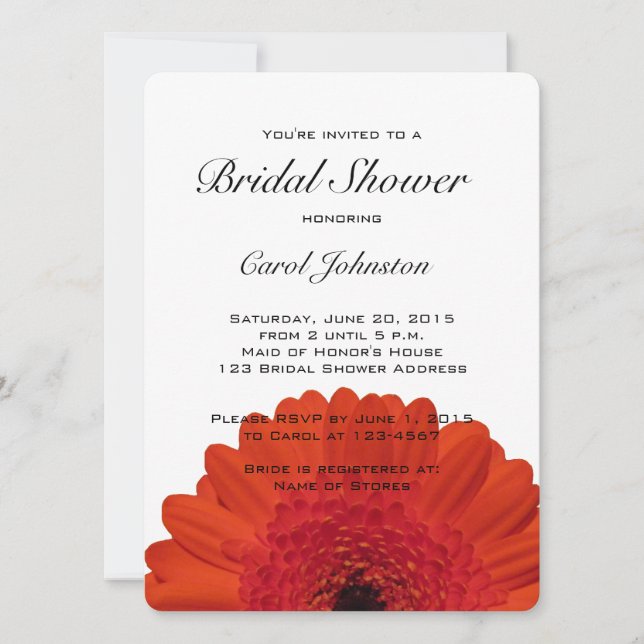 Invitación a la ducha de novia Red Gerber Daisy (Anverso)