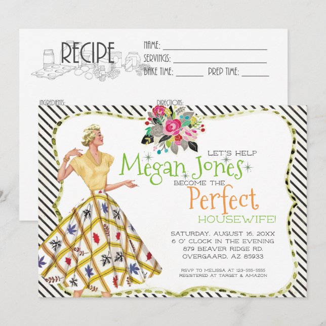 Invitación a la ducha de novia | Retro Housewife (Anverso / Reverso)