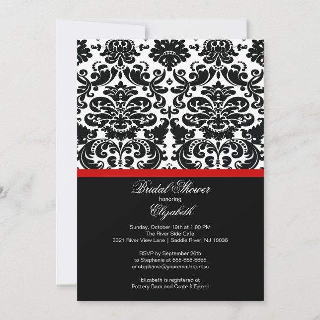 Invitación a la ducha de novia roja de Damasco (Anverso)