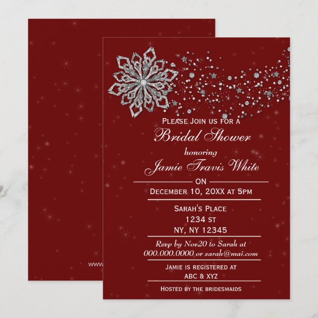 invitación a la ducha de novia roja y plateada de  (Anverso / Reverso)