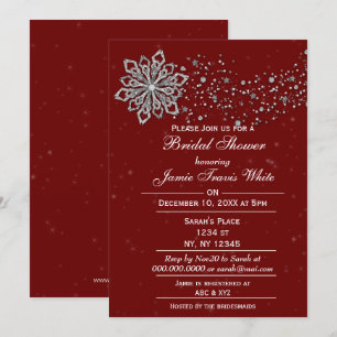 invitación a la ducha de novia roja y plateada de