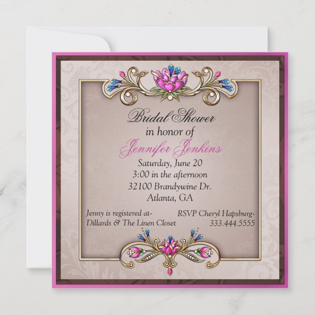 Invitación a la ducha de novia romántica (Anverso)