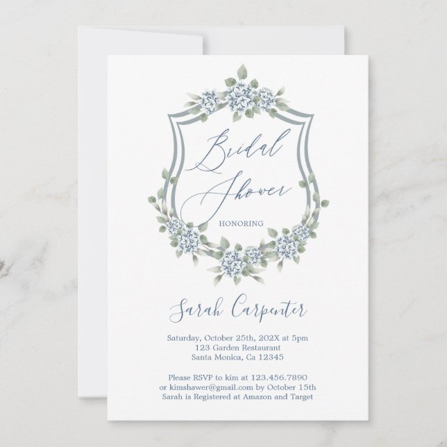 Invitación a la ducha de novia romántica floral az (Anverso)