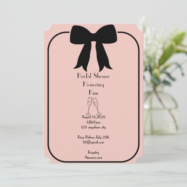 invitación a la ducha de novia rosa (Anverso de pie)