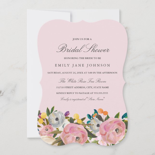 Invitación a la ducha de novia rosa de los jardine (Anverso)