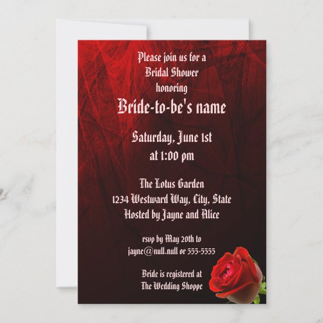 Invitación a la ducha de novia Rosa gótico (Anverso)