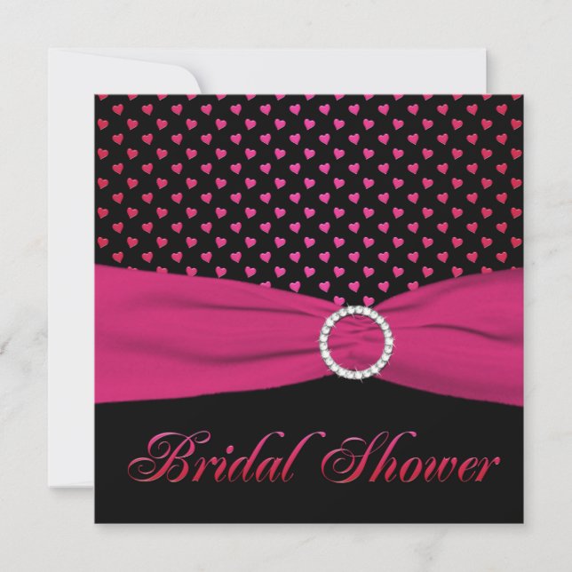 Invitación a la ducha de novia rosa, negra y roja (Anverso)