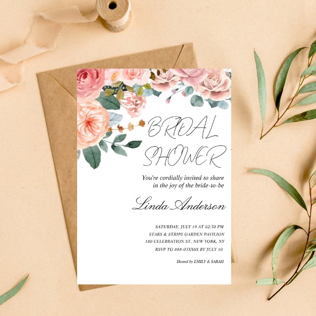 Invitación a la ducha de novia Rosa romántico (Subido por el creador)
