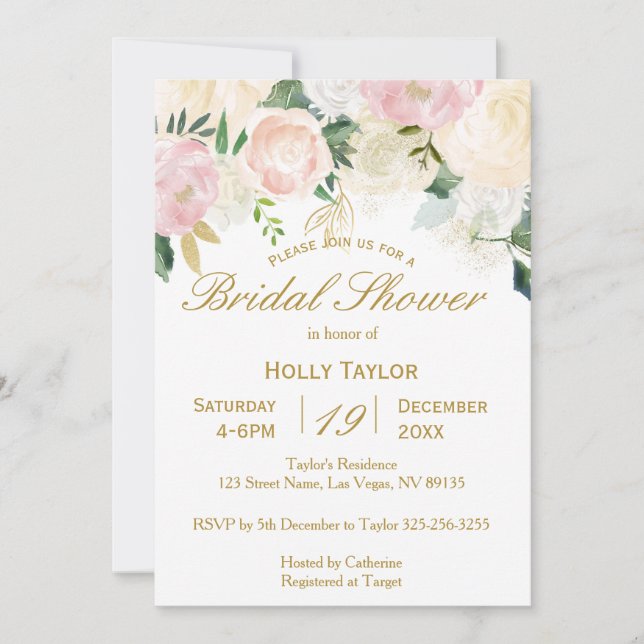 Invitación a la ducha de novia rosa Rubor (Anverso)