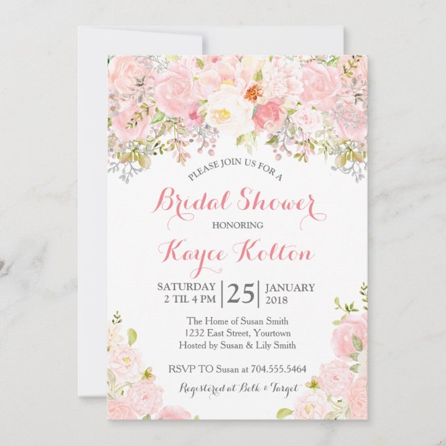 Invitación a la ducha de novia rosa Rubor (Anverso)