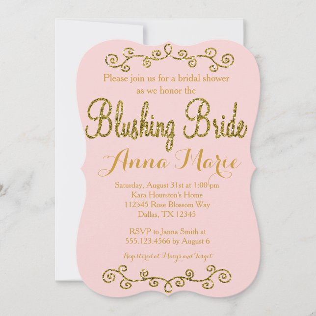 Invitación a la ducha de novia rosa Rubor de Novia (Anverso)