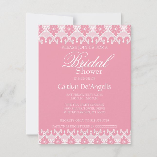 Invitación a la ducha de novia rosa y blanco (Anverso)