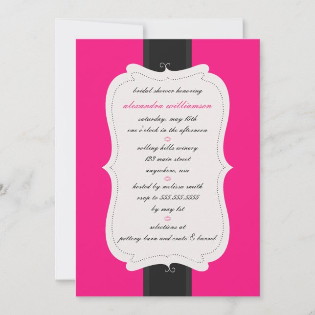 Invitación a la ducha de novia {rosa y negro} (Anverso)