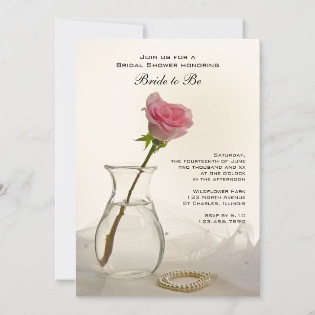 Invitación a la ducha de novia rosa y perlas blanc (Anverso)