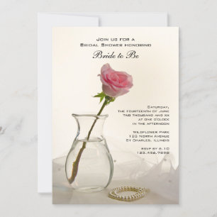 Invitación a la ducha de novia rosa y perlas blanc