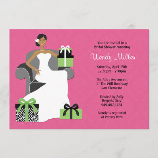 Invitación a la ducha de novia rosa y verde