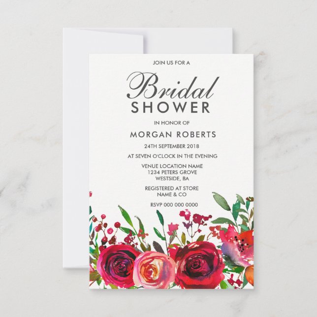 Invitación a la ducha de novia Rosas Rojas (Anverso)