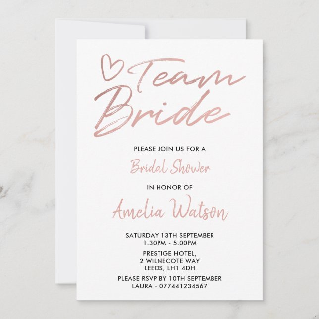 Invitación a la ducha de novia rosegold de Team Br (Anverso)