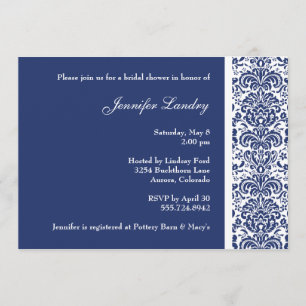 Invitación a la ducha de novia Royal Blue Damask