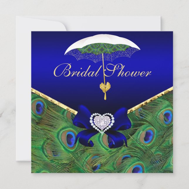 Invitación a la ducha de novia Royal Blue Peacock (Anverso)
