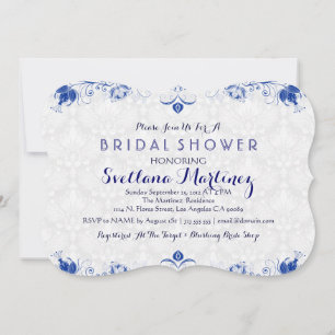 Invitación a la ducha de novia Royal Blue & White