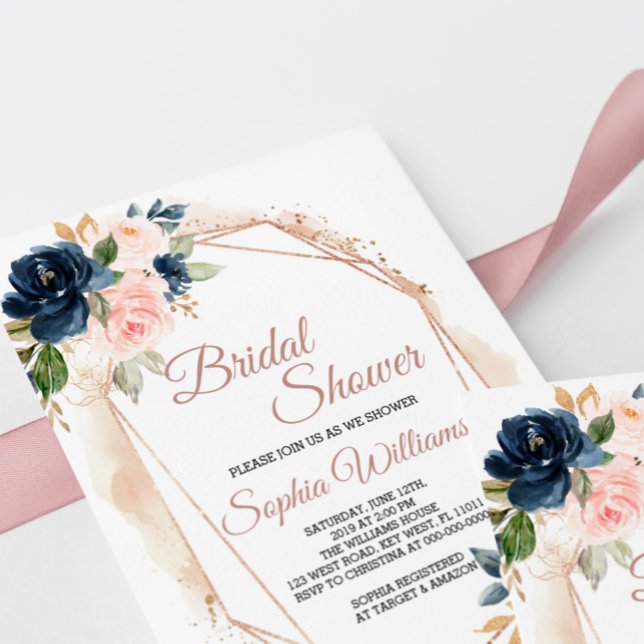 Invitación a la ducha de novia Rubor rosa y naval (Subido por el creador)