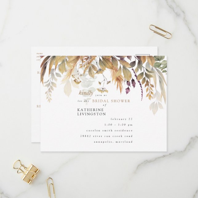 Invitación a la ducha de novia rusa de follaje oto (Anverso/Reverso In Situ)