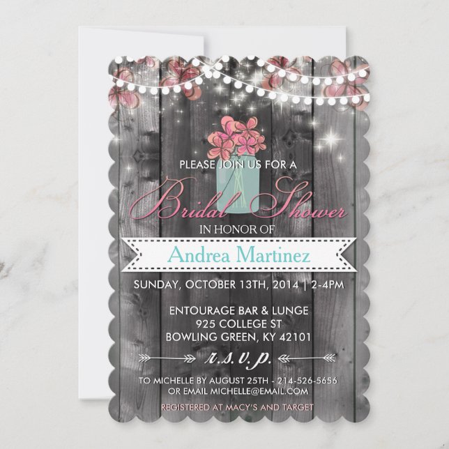 Invitación a la ducha de novia rusa Mason Jar (Anverso)