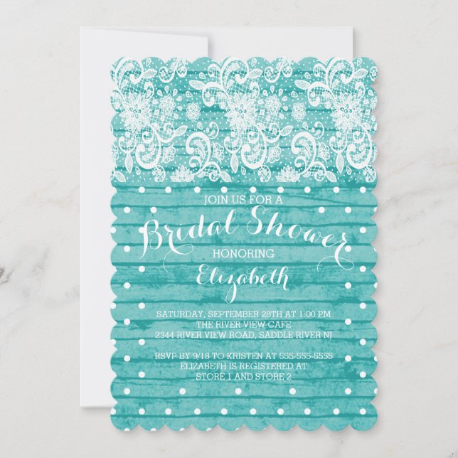 Invitación a la ducha de novia Rustic Blue Lace (Anverso)