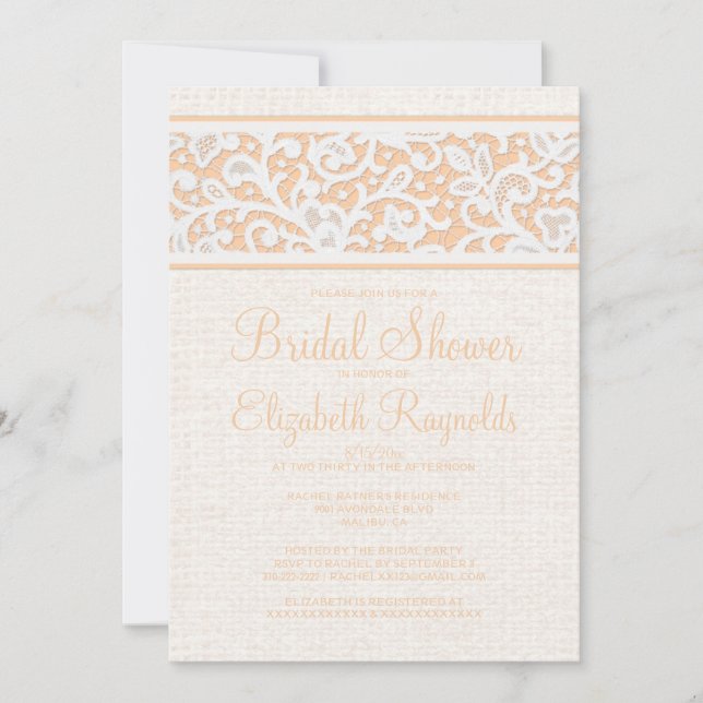 Invitación a la ducha de novia Rústica Burlap Line (Anverso)