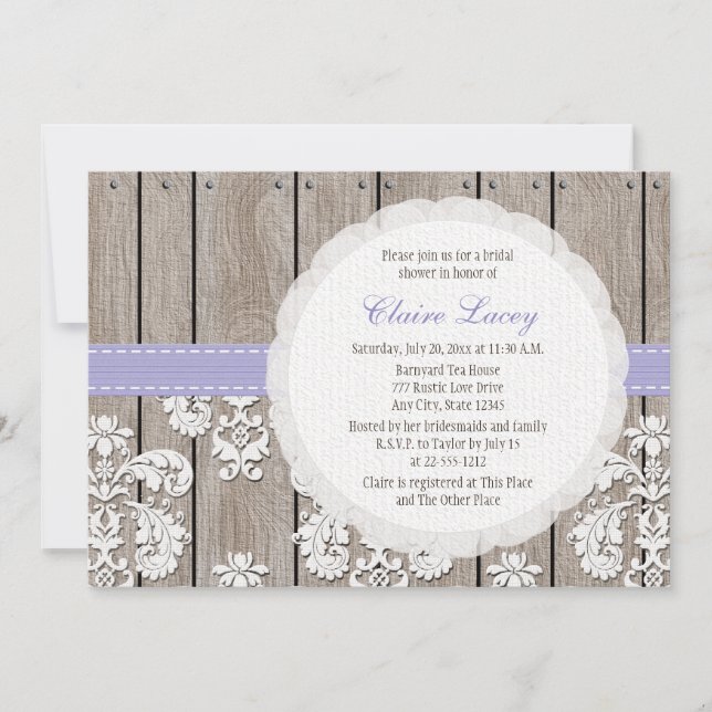 Invitación a la ducha de novia rústica de madera d (Anverso)
