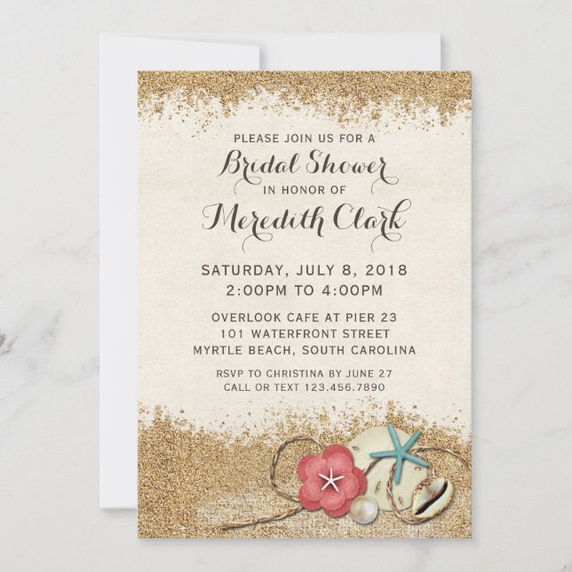 Invitación a la ducha de novia Sandy Beach Hibiscu (Anverso)