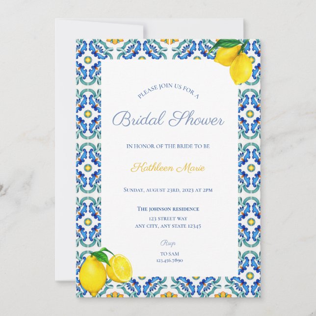 Invitación a la ducha de novia siciliana (Anverso)