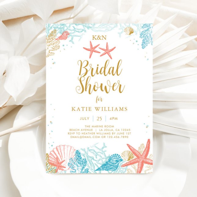 Invitación a la ducha de novia sobre el tema de pl (Beach Bridal Shower Invitation)