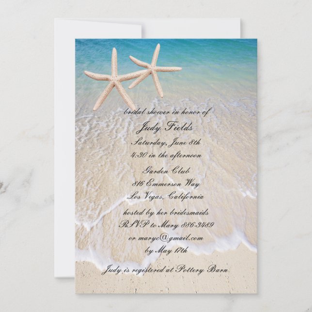 Invitación a la ducha de novia Starfish Beach Wedd (Anverso)