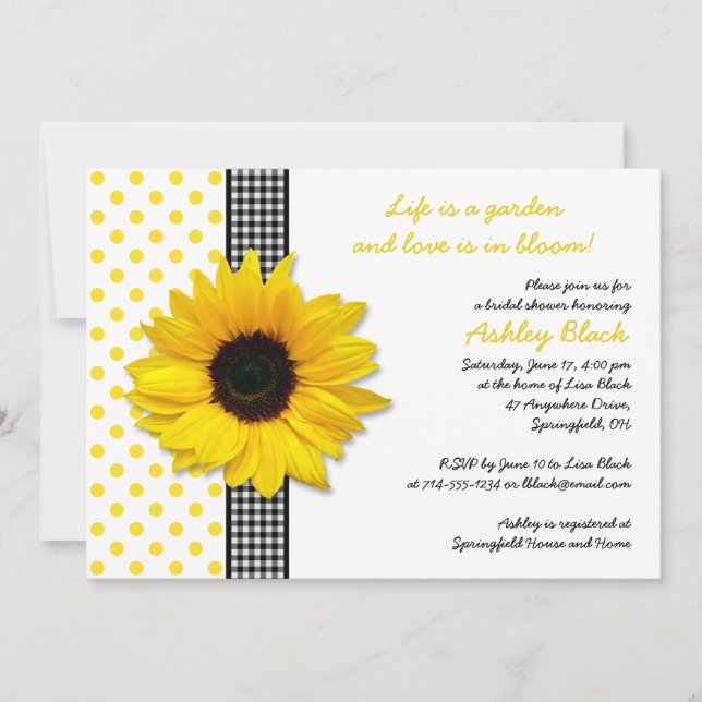 Invitación a la ducha de novia Sunflower Polka Dot (Anverso)