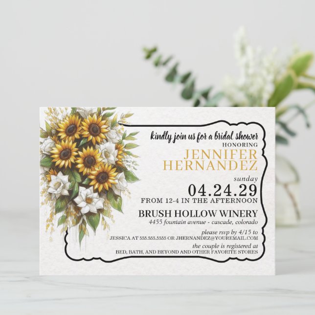Invitación a la ducha de novia Sunflowers (Anverso de pie)