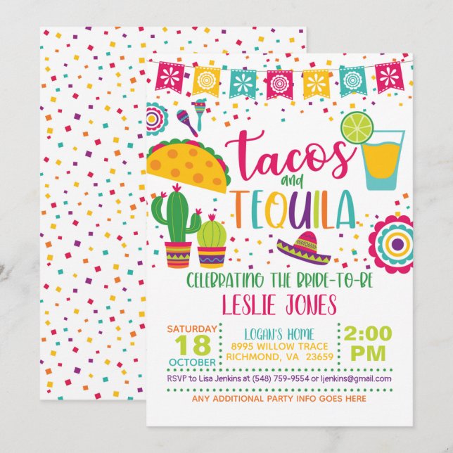 Invitación a la ducha de novia Tacos & Tequila - W (Anverso / Reverso)
