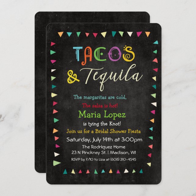 Invitación a la ducha de novia Tacos y Tequila (Anverso / Reverso)