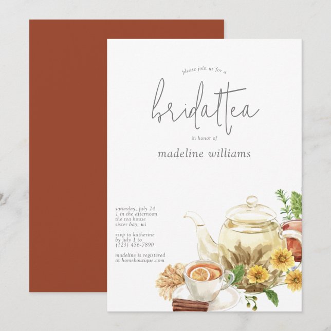 Invitación a la ducha de novia Tea Boho (Anverso / Reverso)